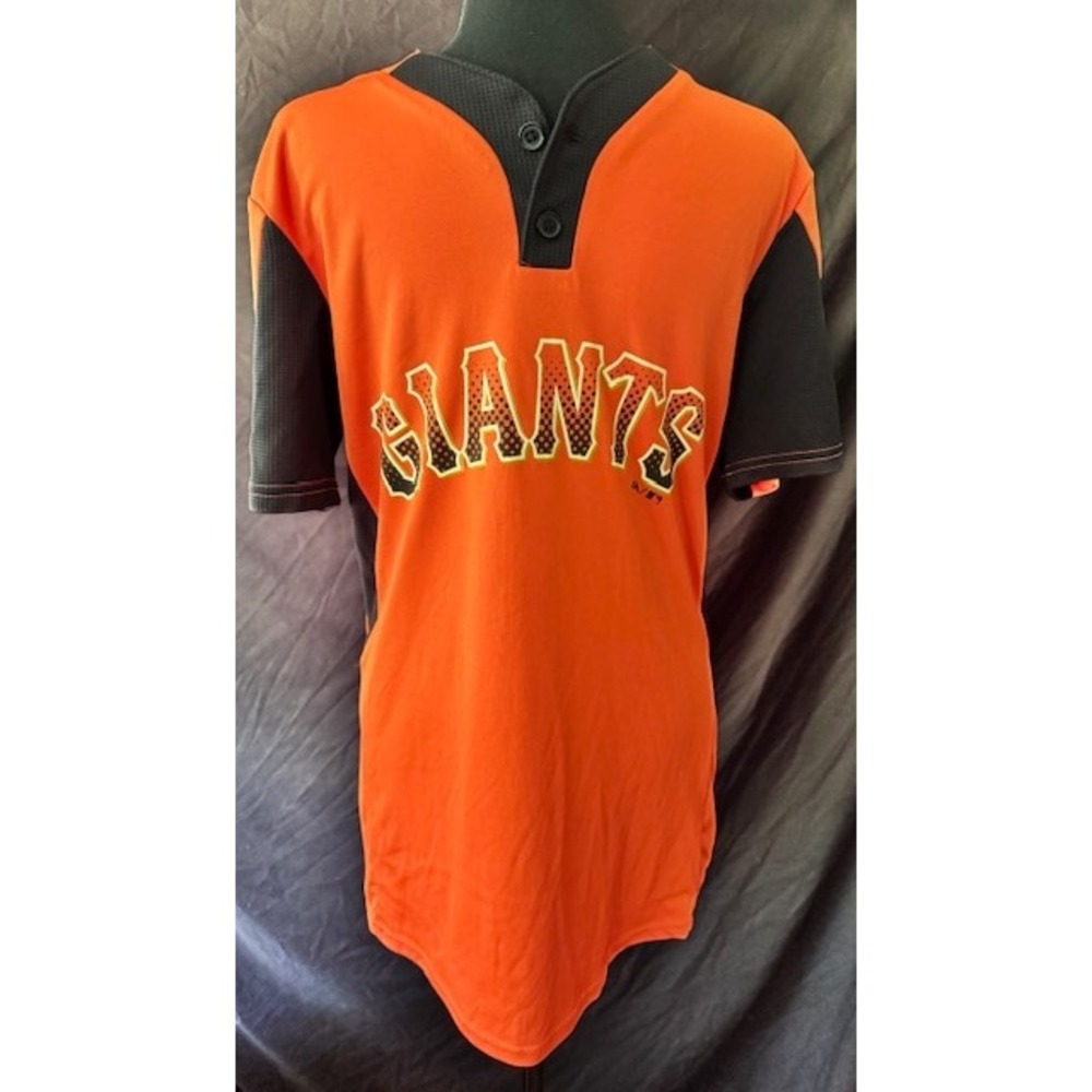 Majestic San Francisco Giants MLB Jersey Orange Black CoolBase Henley Small #2